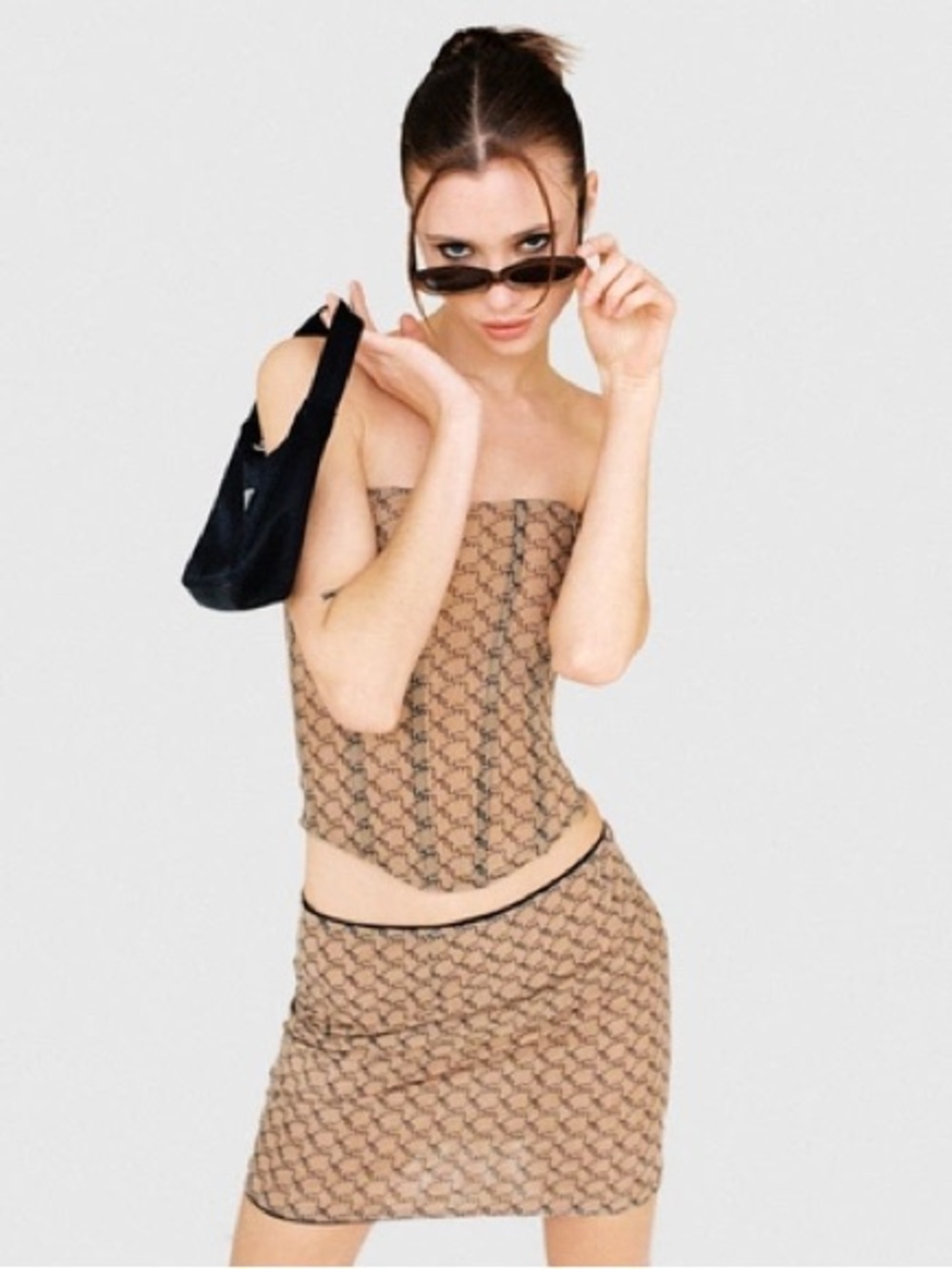 MIAOU Moni Nude Monogram Mini Skirt